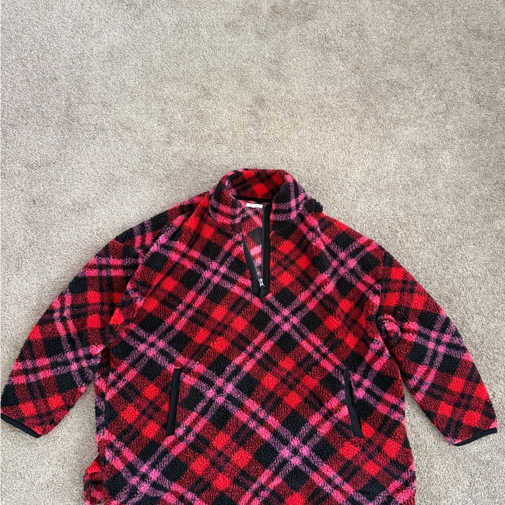 Maurices Red and Pink Plaid Fleece Pullover